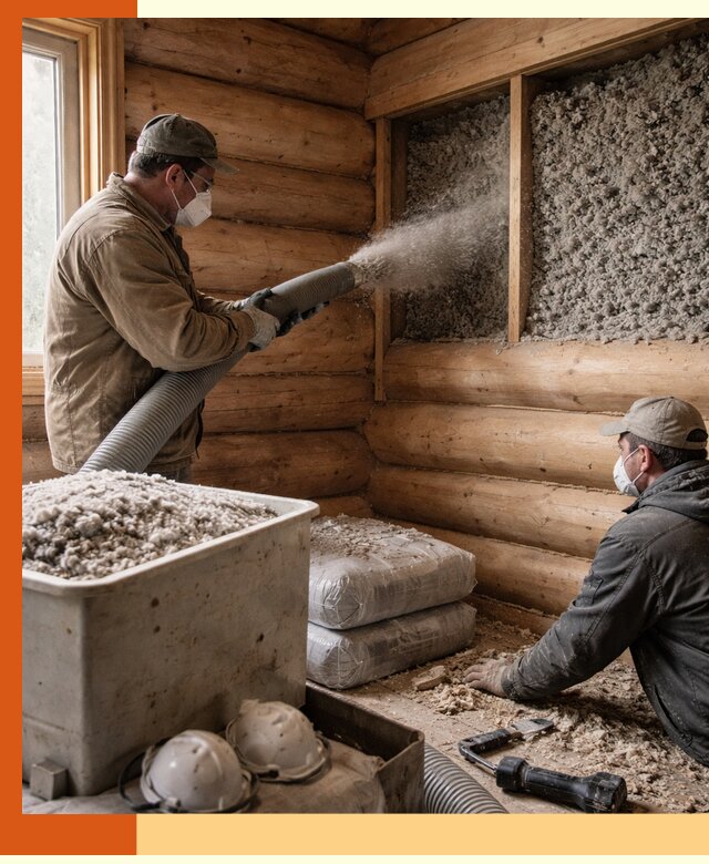 Утепление дома из бруса эковатой в Шатуре