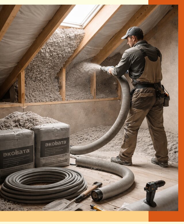 Утепление мансарды эковатой в Шатуре от 2254 руб/м2 — монтаж, задувка, цена | ТепломастерШтр