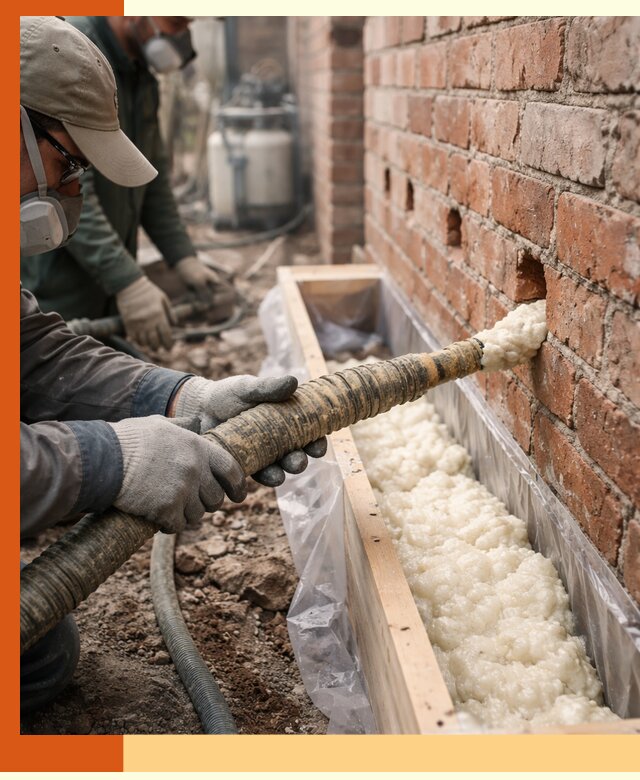 Заливка ППУ в пустоты кирпичной стены в Шатуре