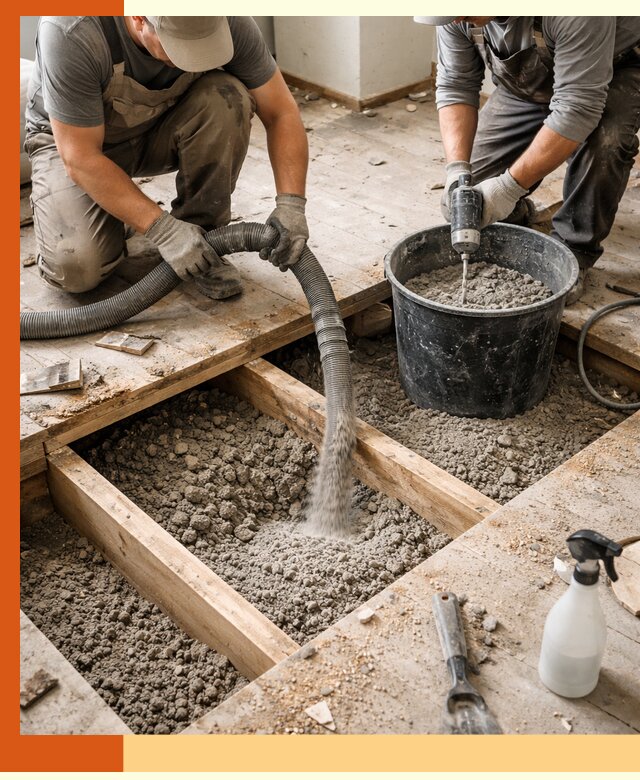 Заполнение пустот пола в Шатуре полиуретаном и пенополистиролом