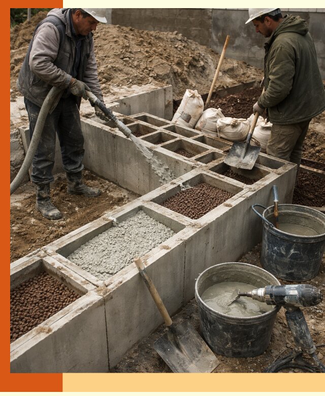 Заполнение полостей фундамента в Шатуре герметичным утеплением и повышением прочности